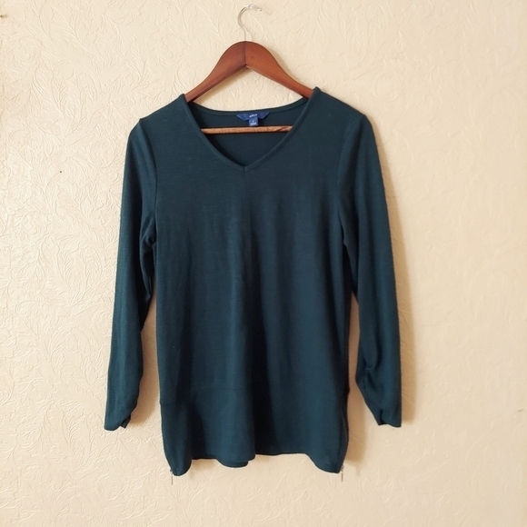 Apt. 9 forest green sweater v-neck w side zipper detail and ruched sleeves Small - Picture 1 of 9